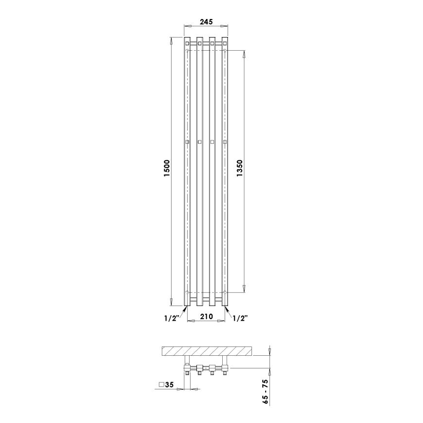 P.M.H. P2W/4 - Scaldasalviette per bagno PLUTO 406W 150 cm bianco