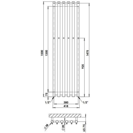 P.M.H. R2C/6 - Scaldasalviette a scala per bagno ROSENDAL 525 W 150 cm finitura cromata lucida