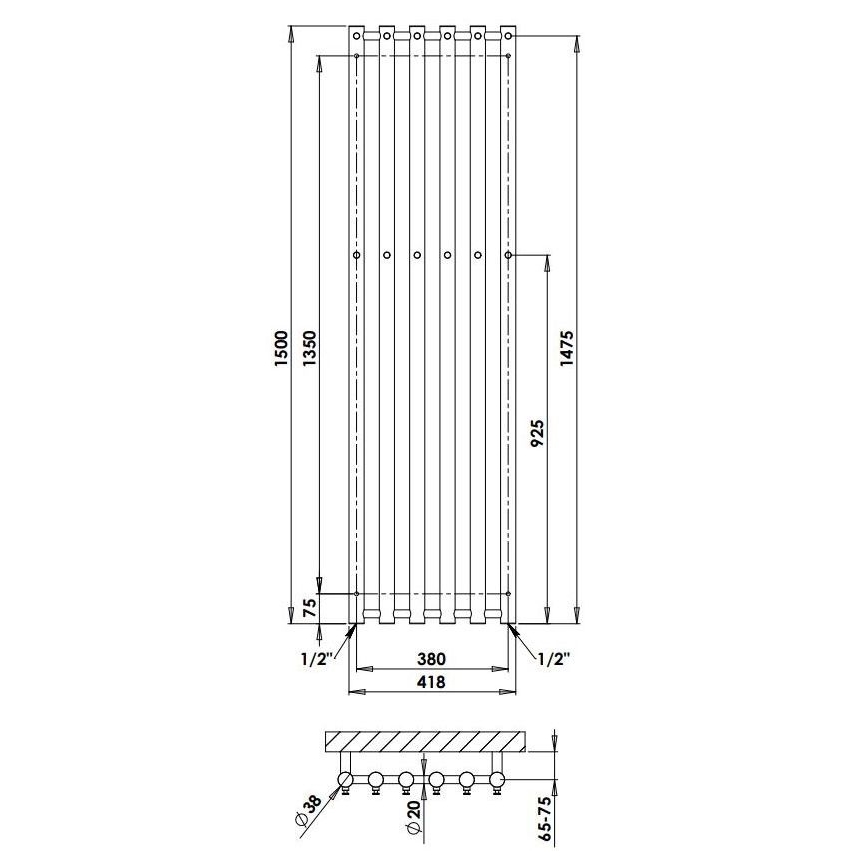 P.M.H. R2C/6 - Scaldasalviette a scala per bagno ROSENDAL 525 W 150 cm finitura cromata lucida