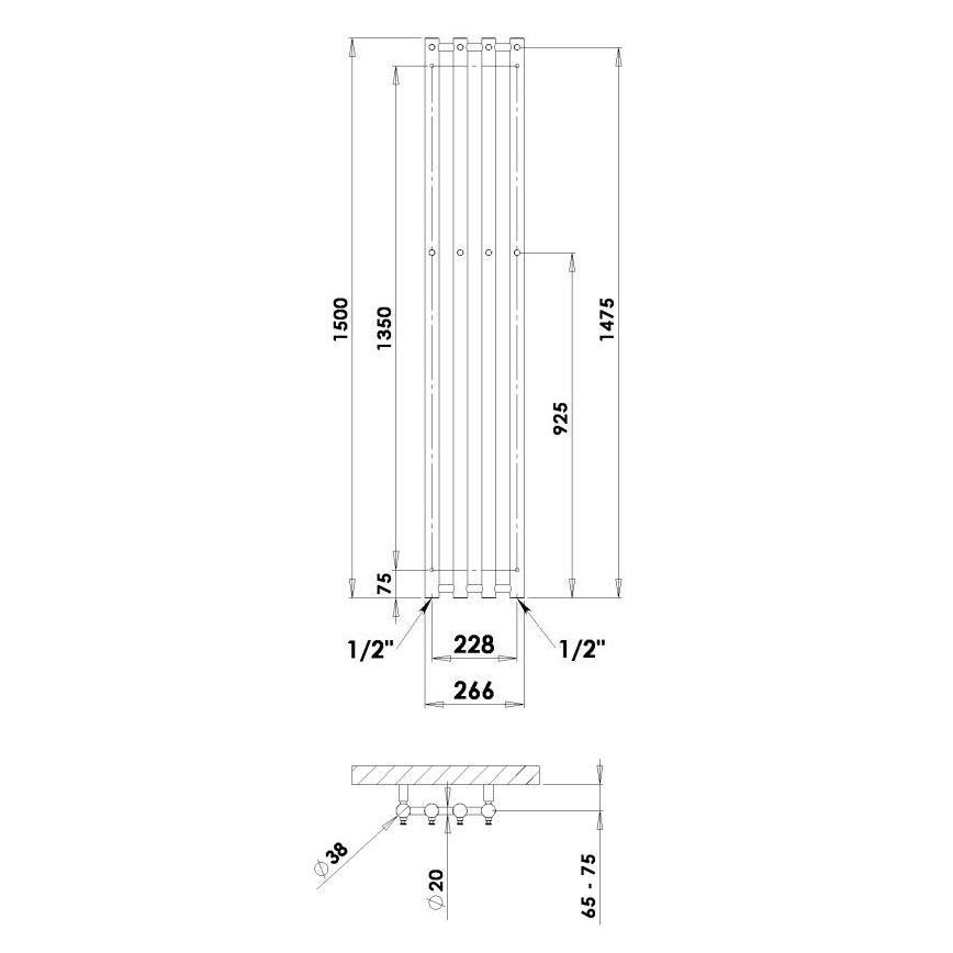P.M.H. R2C - Scaldasalviette a scala per bagno ROSENDAL 350W 150 cm cromo lucido