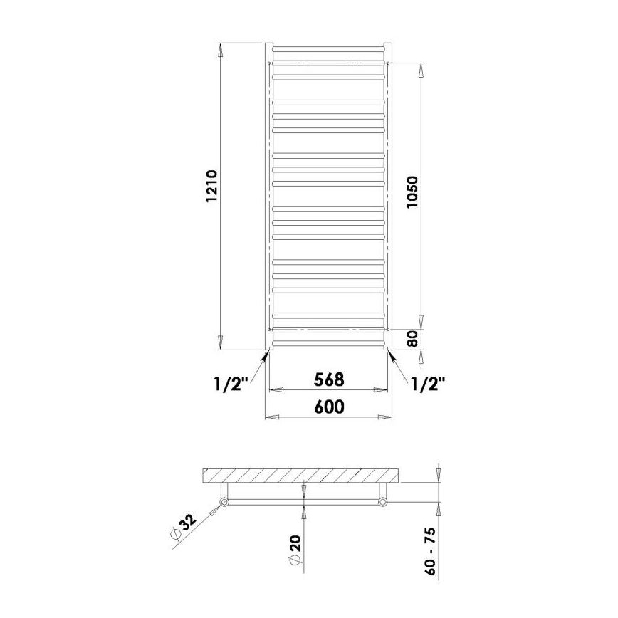 P.M.H. SN4C - Scaldasalviette a scala SORANO 470W 121 cm cromo lucido