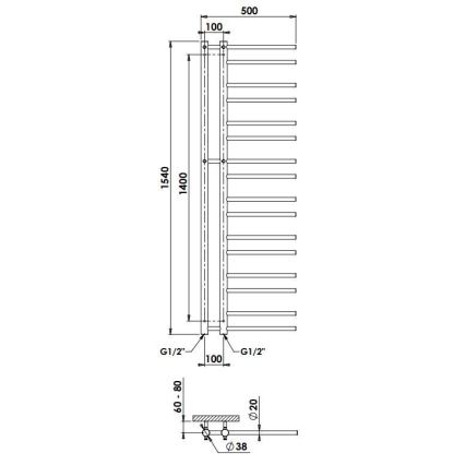 P.M.H. T2C - Scaldasalviette a scala per bagno THEIA 352W 154 cm lato destro/cromo lucido