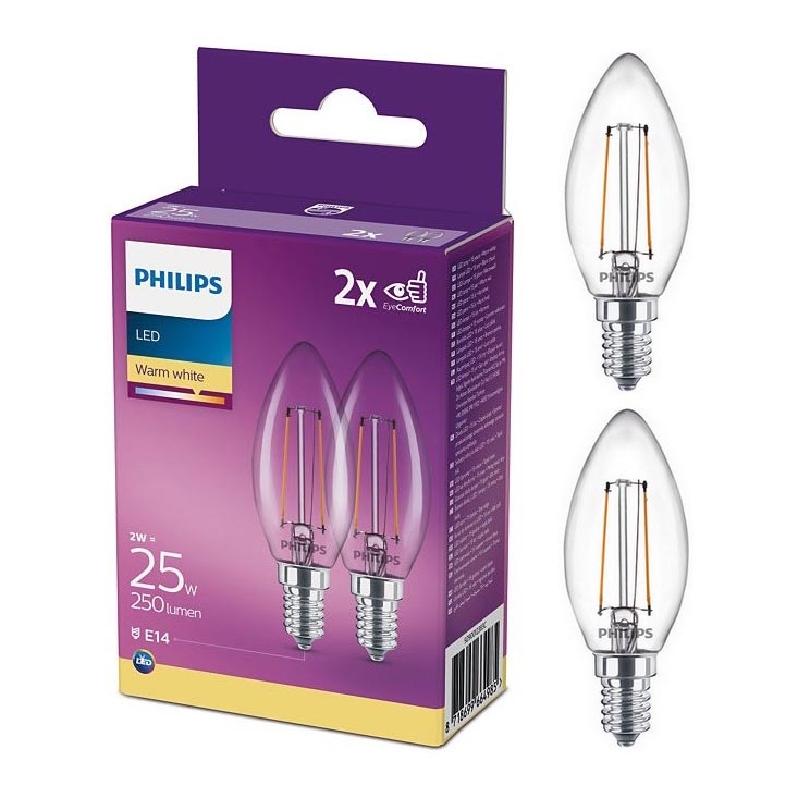 PACK 2x Lampadina LED Philips B35 E14/2W/230V 2700K