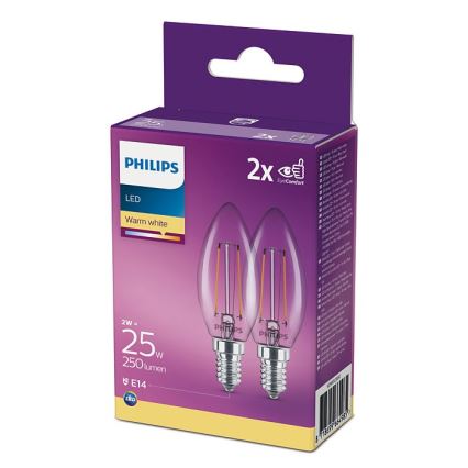 PACK 2x Lampadina LED Philips B35 E14/2W/230V 2700K