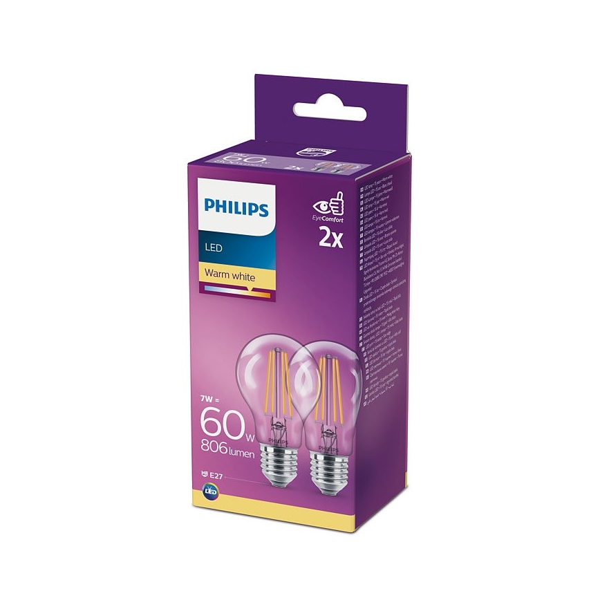PACK 2x Lampadine LED Philips A60 E27/7W/230V 2700K