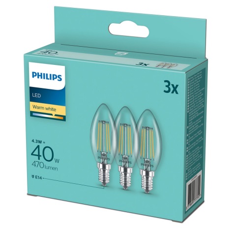 PACK 3x Lampadine LED Philips B35 E14/4.3W/230V 2,700K