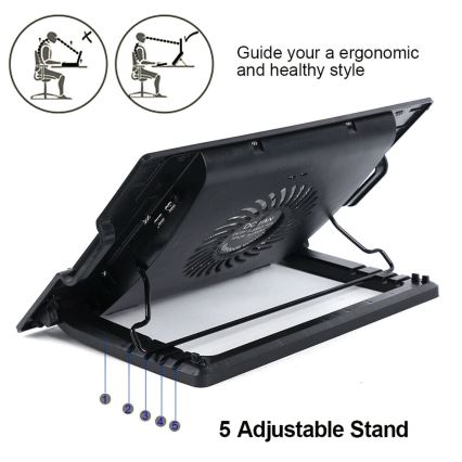 Pad di raffreddamento per laptop 1x ventola 2xUSB nero