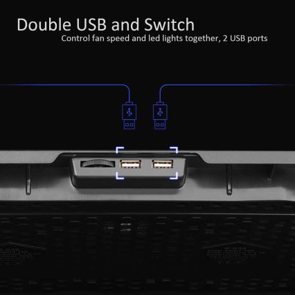 Pad di raffreddamento per laptop 5x ventole 2xUSB nero