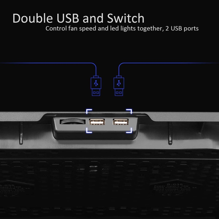 Pad di raffreddamento per laptop 5x ventole 2xUSB nero