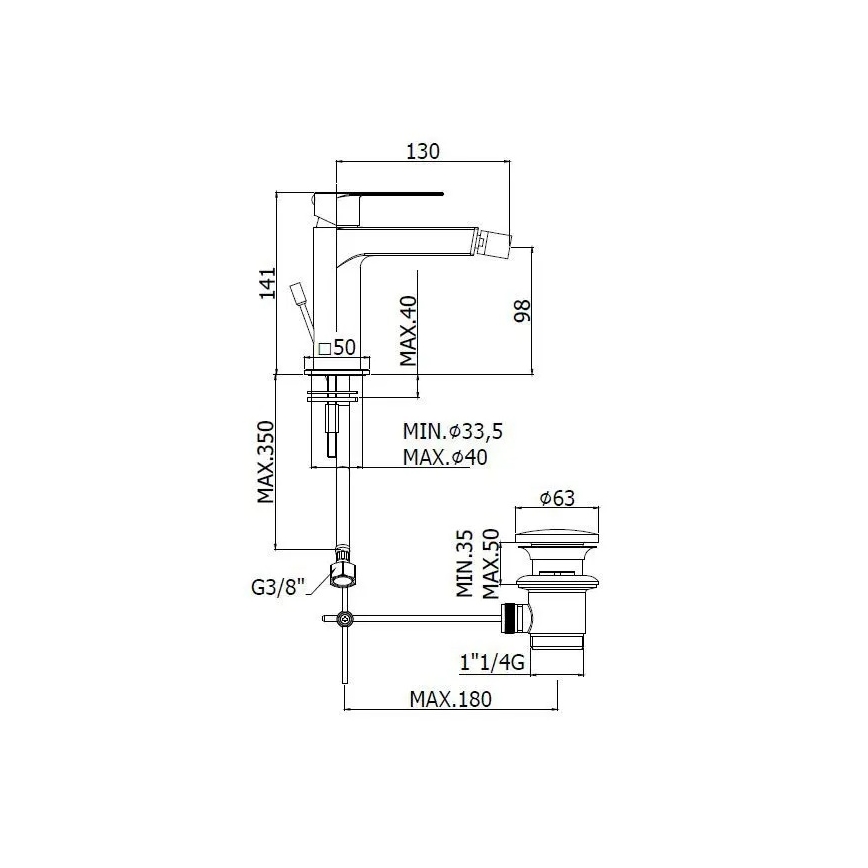 Paffoni - Miscelatore per bidet con piletta di scarico TANGO in acciaio inox