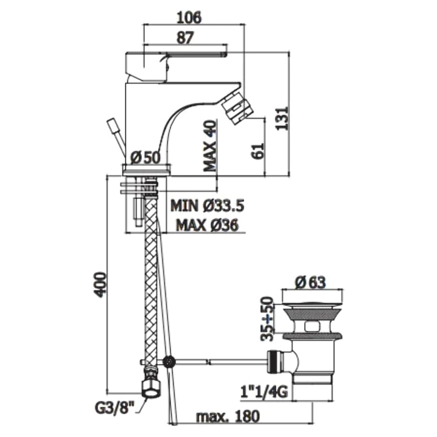 Paffoni - Miscelatore per bidet + scarico RED cromo lucido