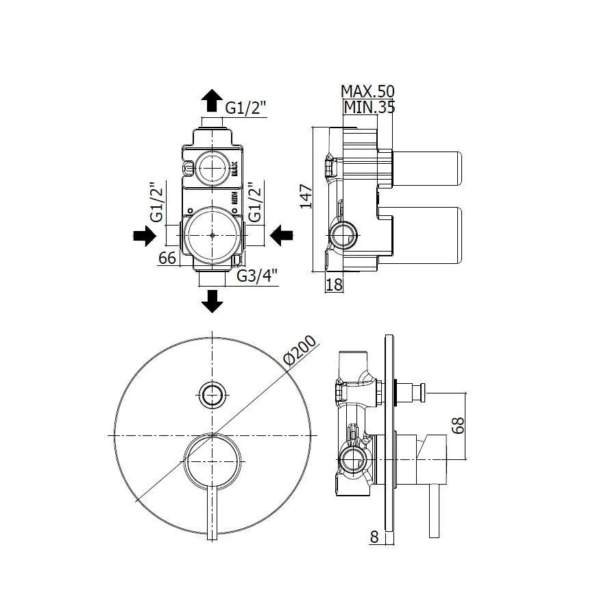 Paffoni - Miscelatore per doccia da incasso LIGHT, cromo lucido