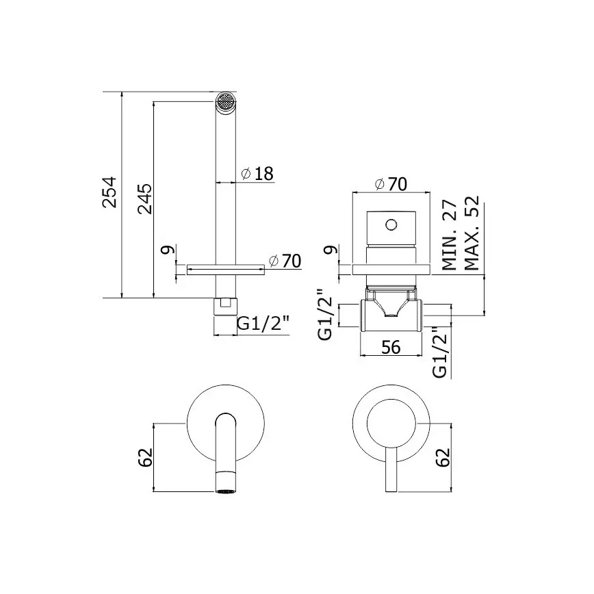 Paffoni - Miscelatore per lavabo da incasso LIGHT, cromo lucido