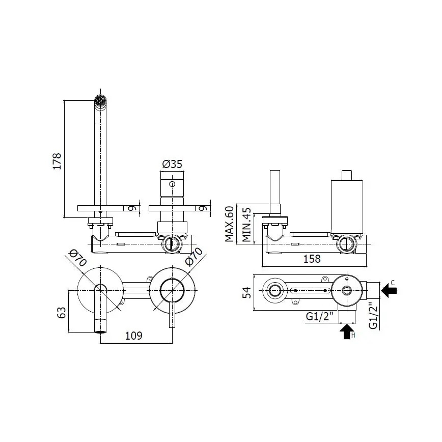 Paffoni - Miscelatore per lavabo da incasso LIGHT in acciaio inox