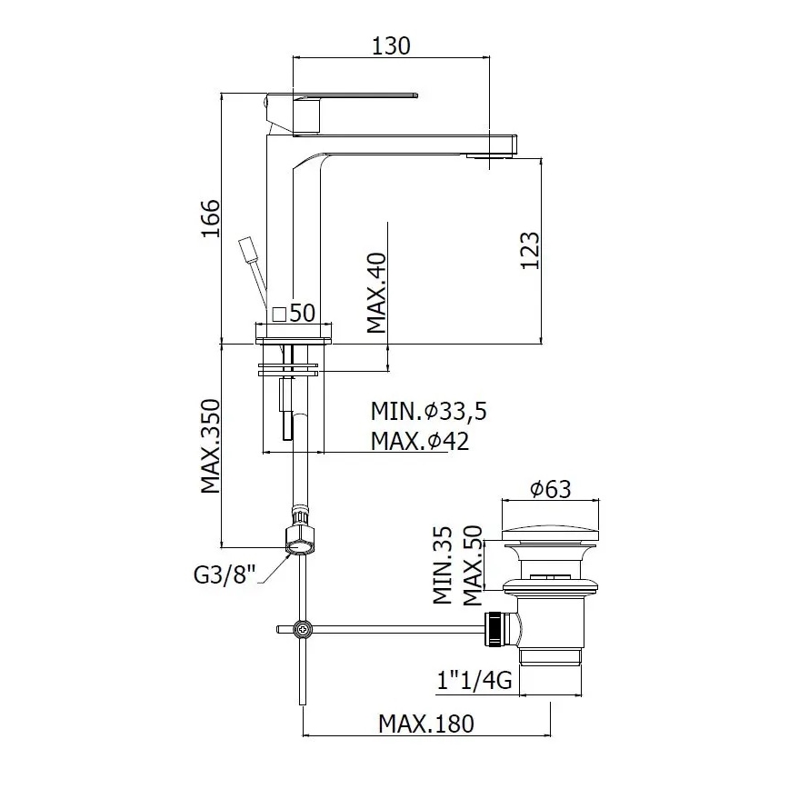 Paffoni - Miscelatore per lavabo + piletta TANGO in acciaio inox