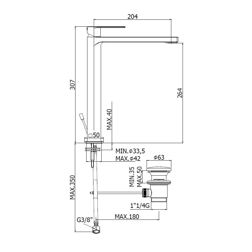 Paffoni - Miscelatore per lavabo TANGO con piletta in acciaio inox