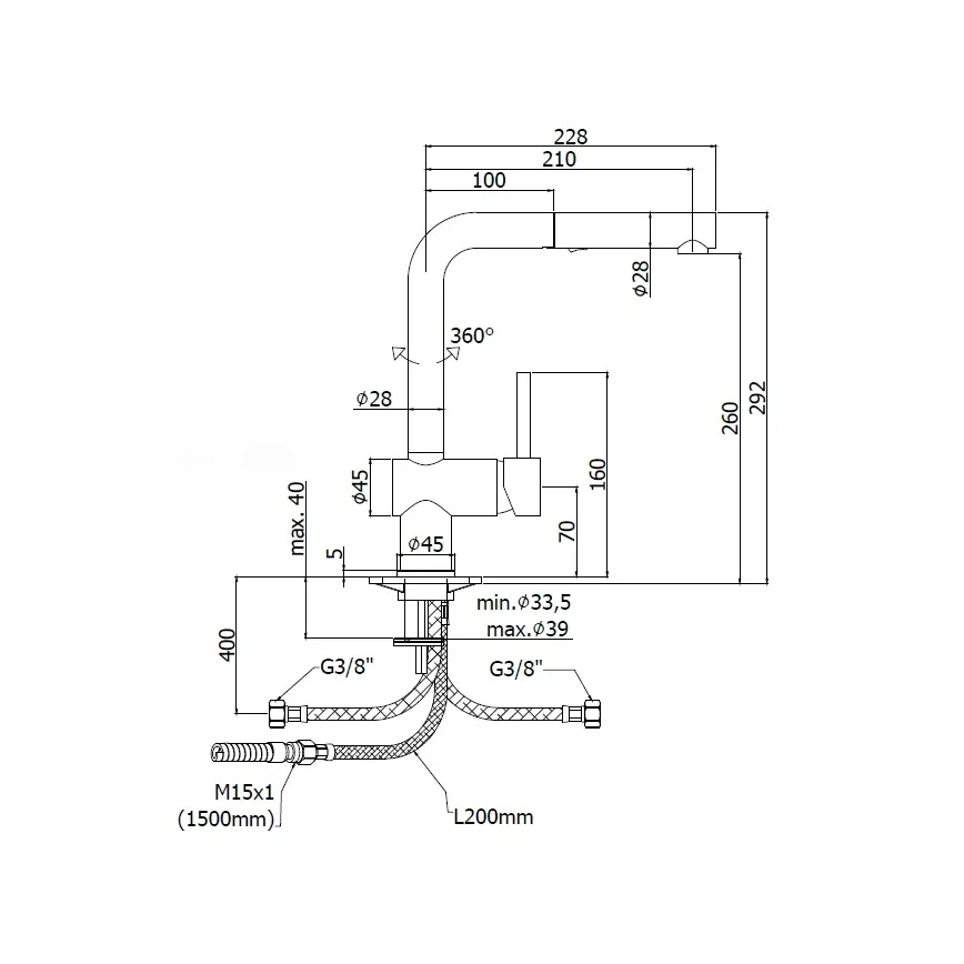 Paffoni - Miscelatore per lavello con doccetta estraibile LIGHT 29,2 cm cromo lucido