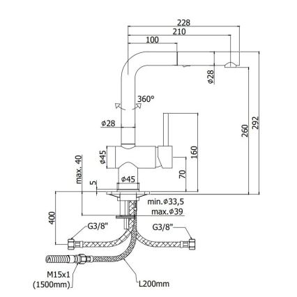 Paffoni - Miscelatore per lavello con doccetta estraibile LIGHT 29,2 cm nero