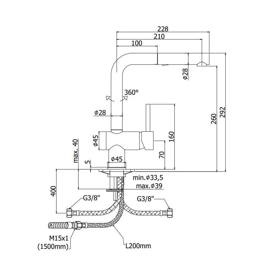 Paffoni - Miscelatore per lavello con doccetta estraibile LIGHT 29,2 cm nero