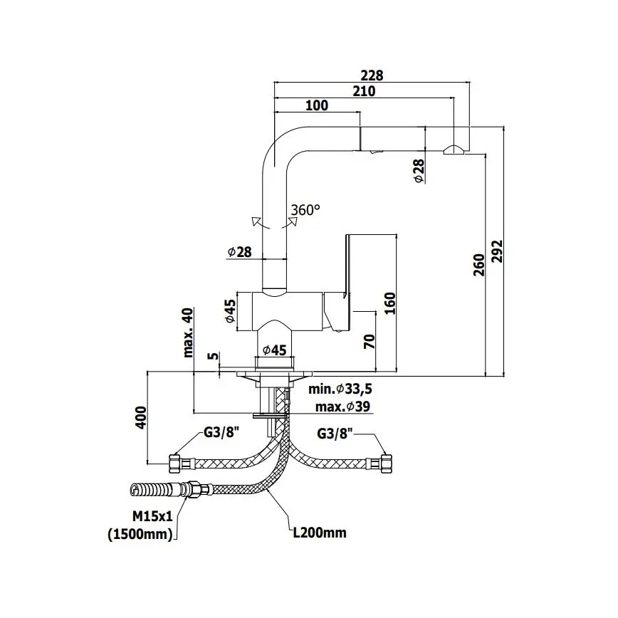 Paffoni - Miscelatore per lavello con doccetta estraibile RINGO 29,2 cm nero