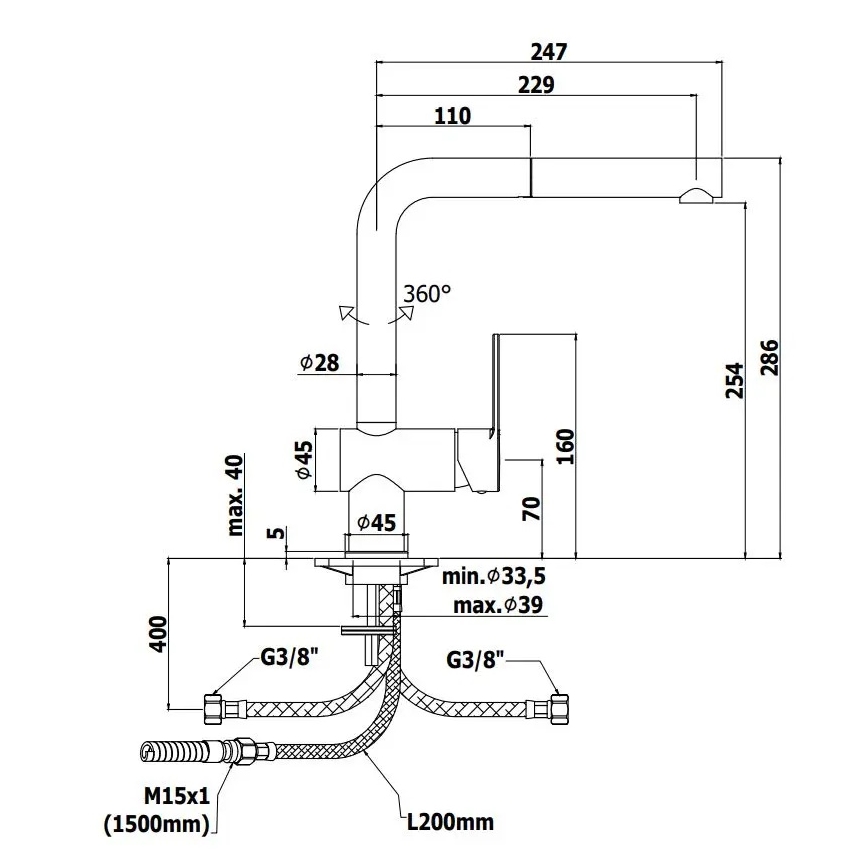 Paffoni - Miscelatore per lavello con doccetta estraibile RINGO nero