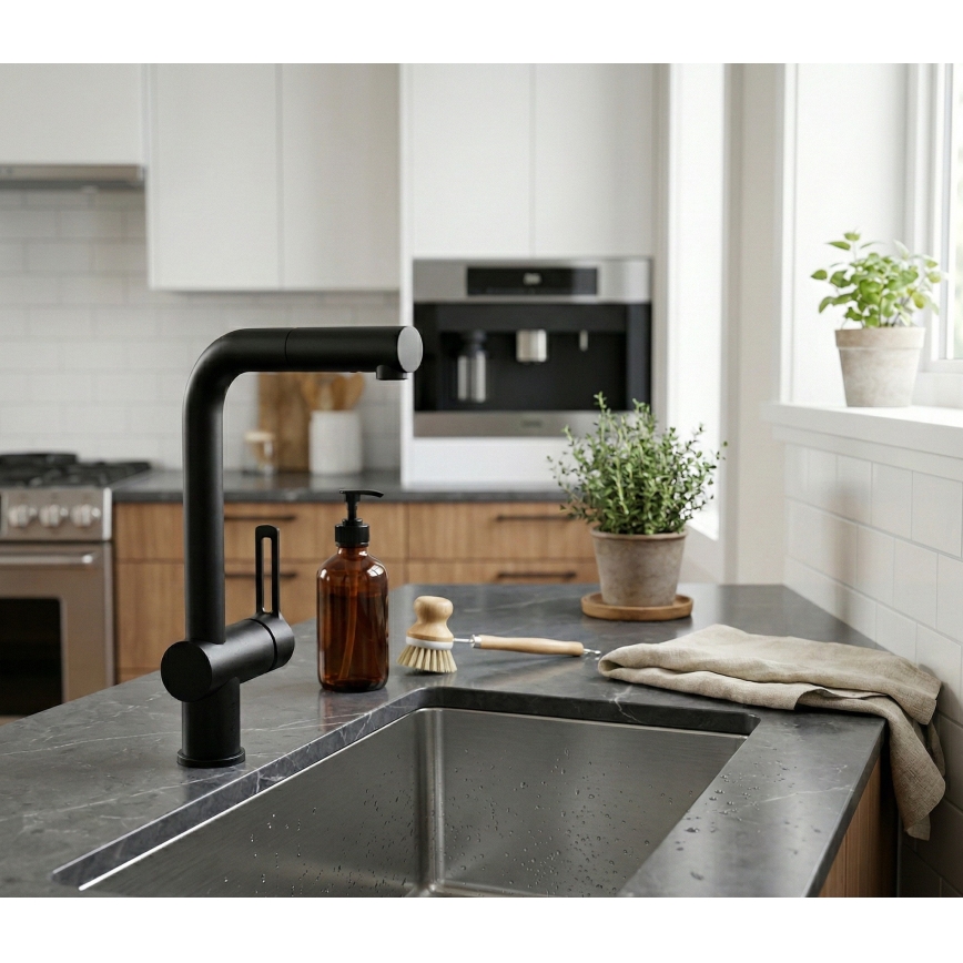 Paffoni - Miscelatore per lavello con doccetta estraibile RINGO nero