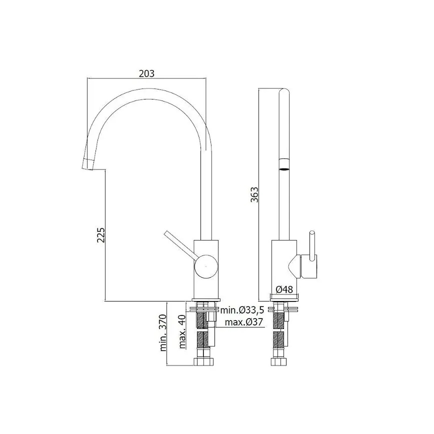 Paffoni - Miscelatore per lavello LIGHT 36,3 cm cromo lucido