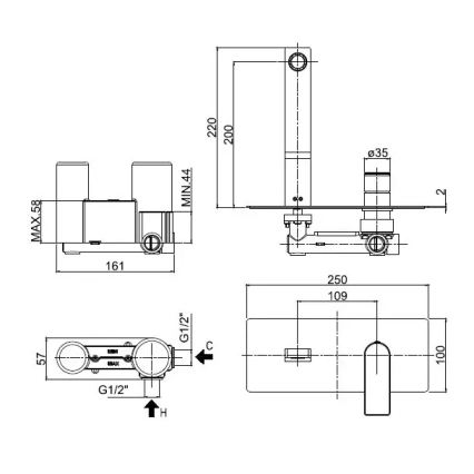 Paffoni - Rubinetto per lavabo ad incasso TANGO cromo lucido