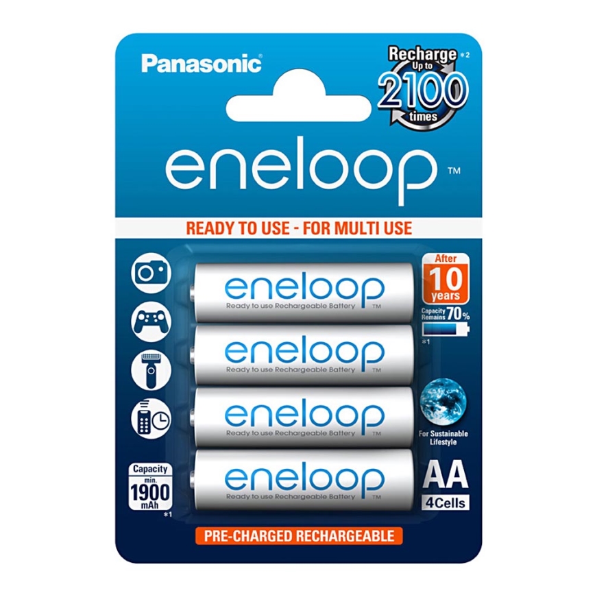 Panasonic Eneloop BK-3MCCE - 4pz batterie ricaricabili AA Eneloop NiMH/1,2V/1900mAh