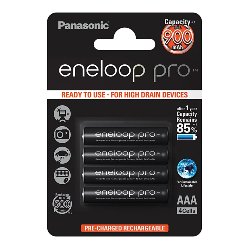 Panasonic Eneloop Pro BK-4HCDE/4BP - 4pz batterie ricaricabili AAA Eneloop Pro NiMH/1