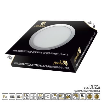 Pannello LED da incasso LED/12W/85-265V
