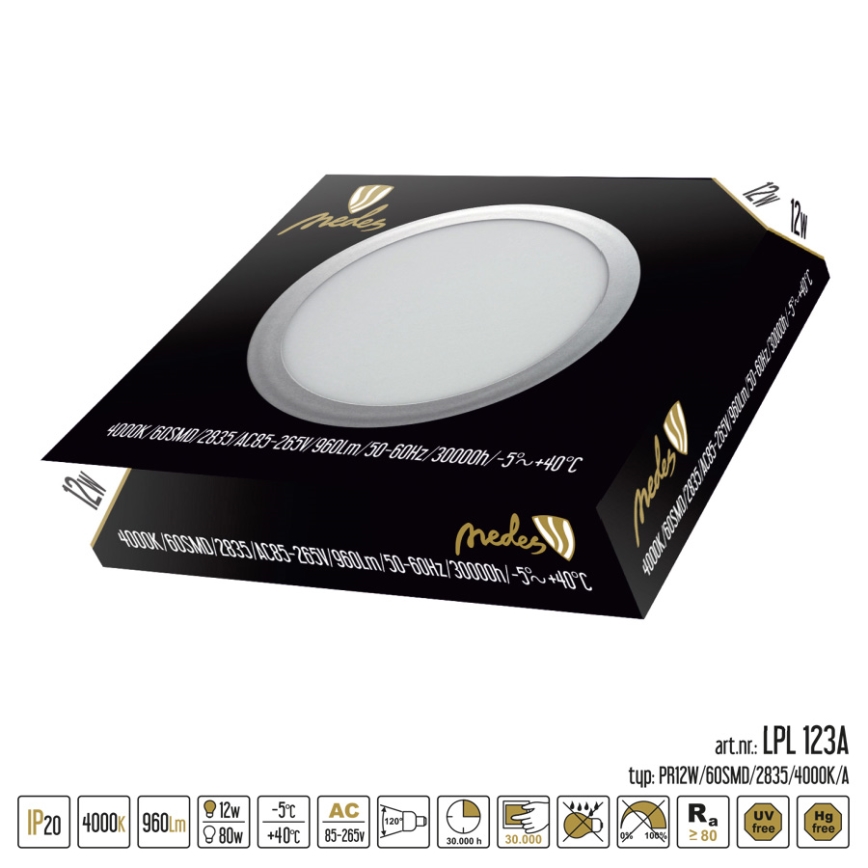 Pannello LED da incasso LED/12W/85-265V