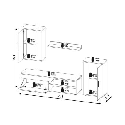 Parete attrezzata BRICK rovere Sonoma/bianco