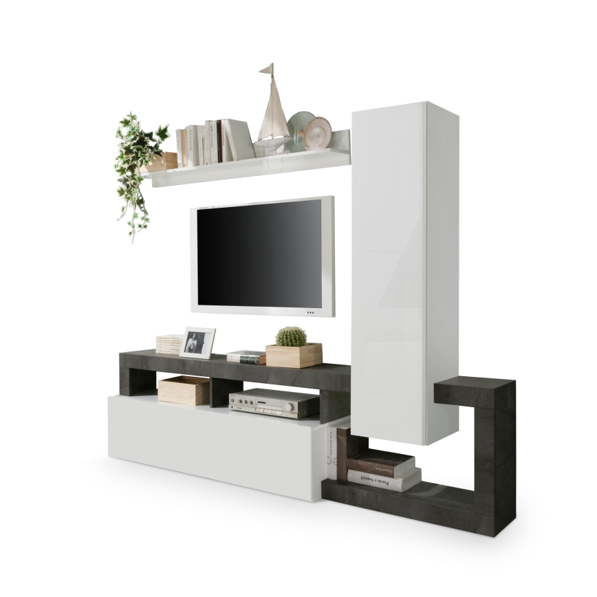 Parete attrezzata LENOR bianco/antracite