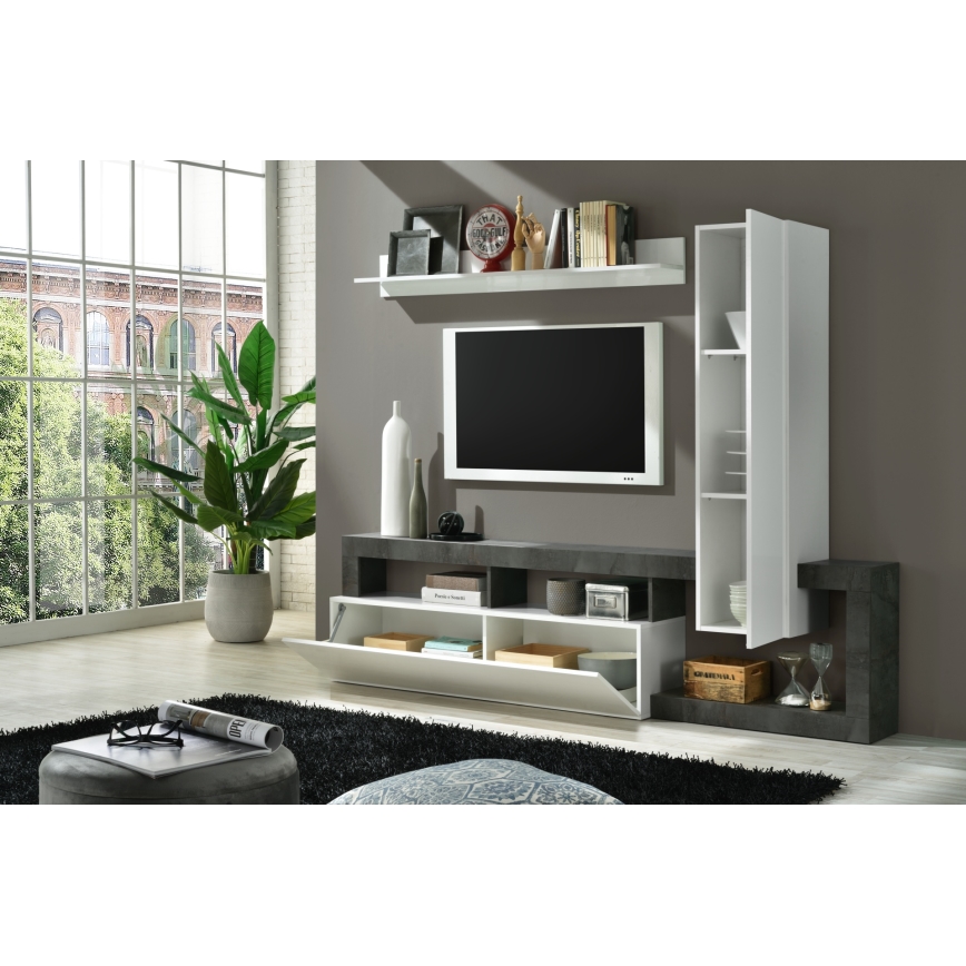 Parete attrezzata LENOR bianco/antracite