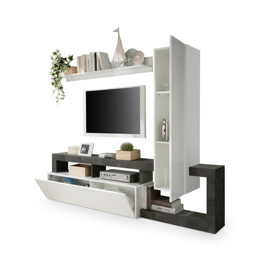Parete attrezzata LENOR bianco/antracite