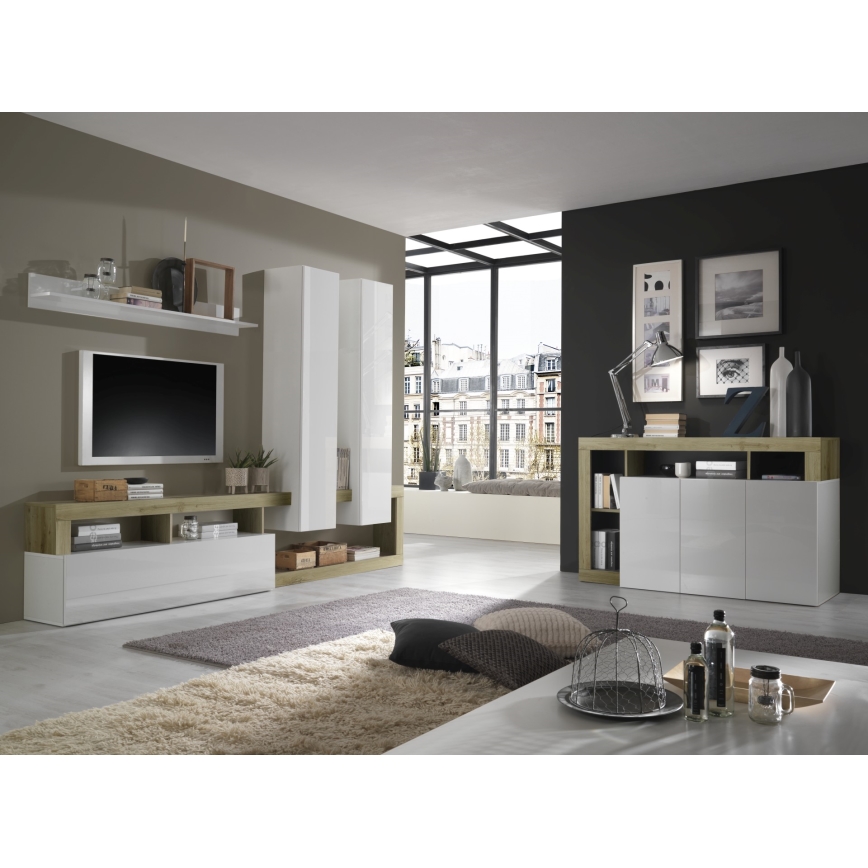 Parete attrezzata LENOR bianco/marrone
