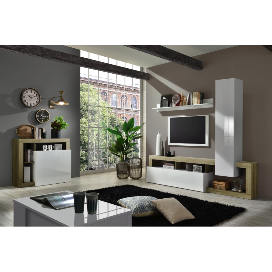 Parete attrezzata LENOR bianco/marrone