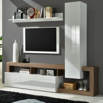 Parete attrezzata LENOR bianco/rovere