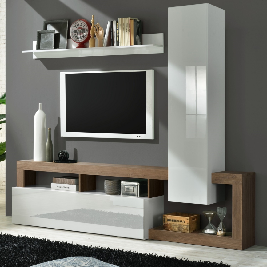 Parete attrezzata LENOR bianco/rovere