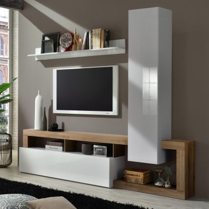 Parete attrezzata LENOR bianco/rovere