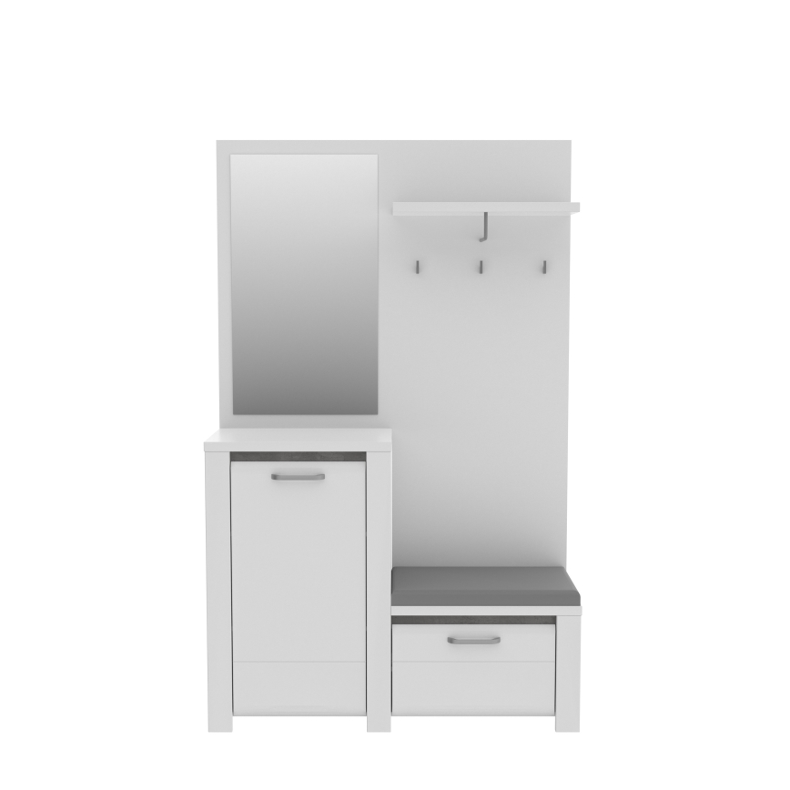 Parete attrezzata per ingresso con specchio HIRO bianco/grigio