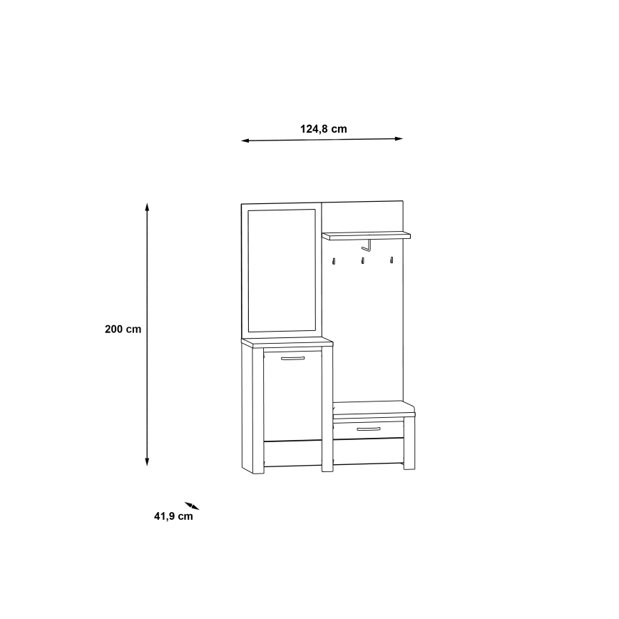 Parete attrezzata per ingresso con specchio HIRO bianco/grigio
