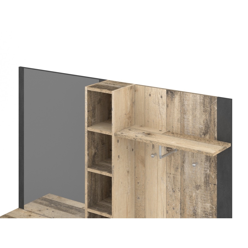 Parete attrezzata per ingresso con specchio KEVIN marrone/nero