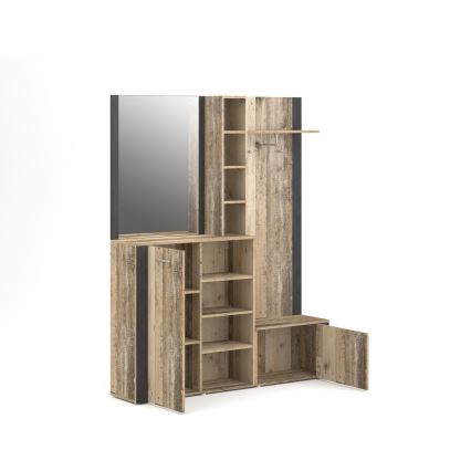 Parete attrezzata per ingresso con specchio KEVIN marrone/nero