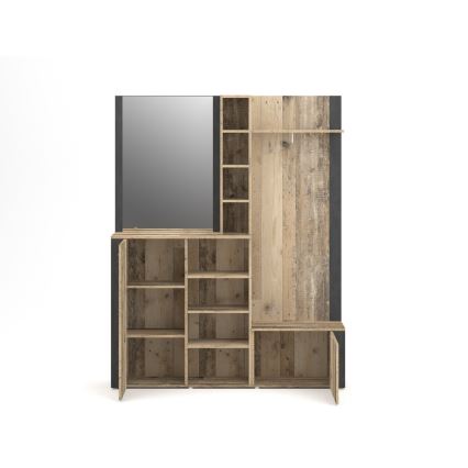 Parete attrezzata per ingresso con specchio KEVIN marrone/nero