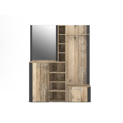 Parete attrezzata per ingresso con specchio KEVIN marrone/nero