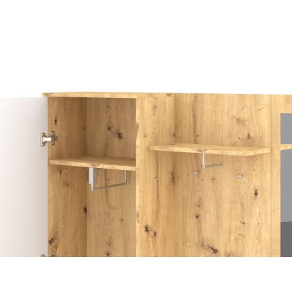 Parete attrezzata per ingresso con specchio NOLAN rovere artisan/bianco