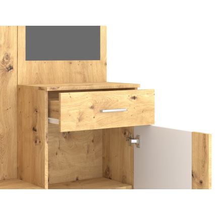 Parete attrezzata per ingresso con specchio NOLAN rovere artisan/bianco