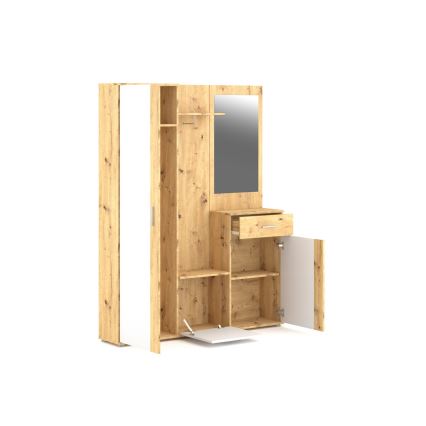 Parete attrezzata per ingresso con specchio NOLAN rovere artisan/bianco